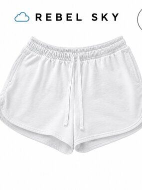 Rebel Sky White Sweat Shorts XL Drawstring Lounge Shorts Soft Casual Athleisure